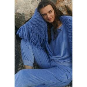 Suzi Kondi Blue Velour Jogger Track Pants Sweats Small Pull On Comfort Velvet